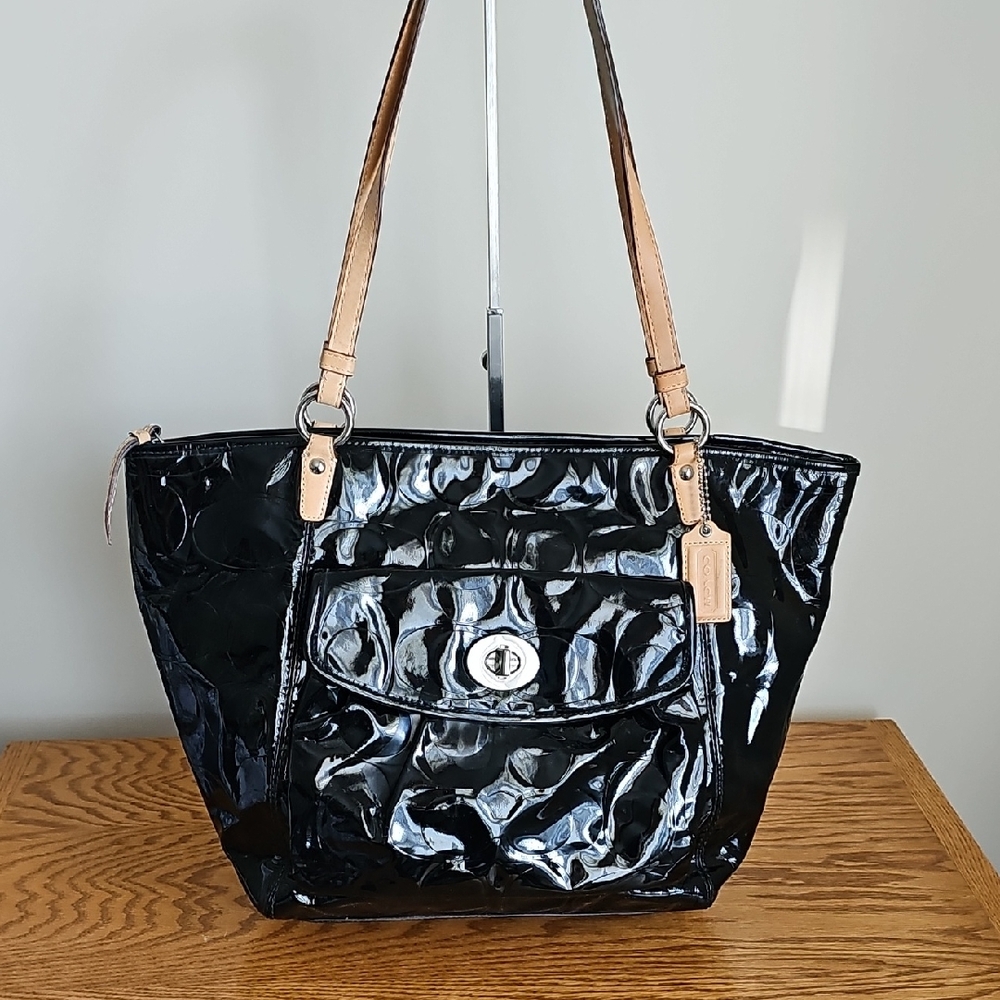 Black Patent Leather Tote Bag